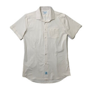 &Collar Shirt Mens XL Extra Large White Slim Short Sleeve Button Up Shirttail